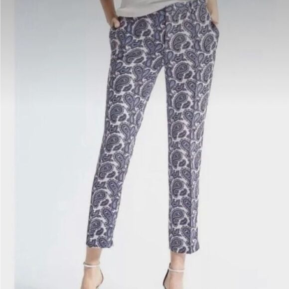 🦋NWOT BANANA REPUBLIC Avery High rise cropped leg Paisley in blues pants size 10 - Picture 1 of 11
